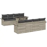 vidaXL Ensemble de canapé de jardin avec coussins 9 pcs gris clair Poly rotin