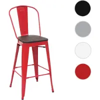 Mendler Tabouret HWC-A73, avec siège en bois et dossier, métal, style industriel rouge