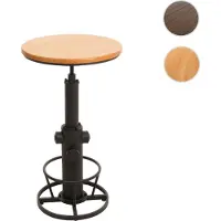 Mendler Table de bar HWC-N20, table de bistrot, réglable en hauteur pivotant repose-pieds Industrial bois massif Ø 61 cm naturel