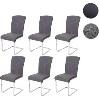 Mendler Lot de 6 chaises de salle à manger HWC-F36, chaise de cuisine cantilever chaise de conférence tissu/textile, gris