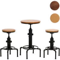 Mendler Set table de bar + 2x tabourets de bar HWC-N23, chaise de bar table haute réglable en hauteur pivotante repose-pieds Industrial acier bois naturel