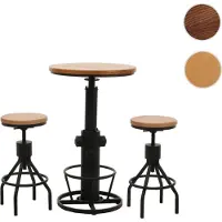 Mendler Set table de bar + 2x tabourets de bar HWC-N17, chaise de bar table haute réglable en hauteur pivotante repose-pieds industrielle bois naturel