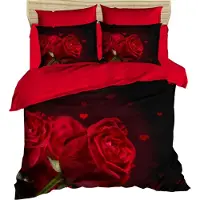 L'essentiel Maison , 215, ensemble housse de couette double, 100 % POLYESTER-MICROSATIN, rouge, 200 x 220 cm