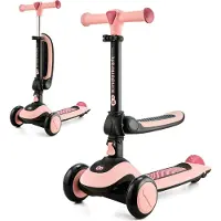 Kinderkraft HALLEY 2in1 - Vélo d'exercice & tricycle à roulettes, pour les enfants de 1 à 5 ans, roues en polyuréthane lumineuses, guidon réglable, poids de 3 kg seulement - Rose