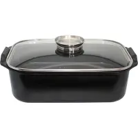 Elo Duo Vital Cocotte en fonte d'aluminium rectangulaire Couvercle en verre avec bouton aromatique Induction noir 40 cm