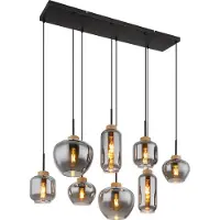 Globo Lighting Lampe suspendue 8 lumières Matt noir avec du bois