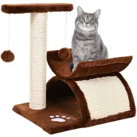 PawHut Arbre à chat Arbre ludique Arbre à griffer pour chat avec balle Marron