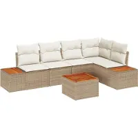 vidaXL Ensemble de salon de jardin , 5 pièces, couleur beige et crème, en polyrotin