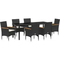 vidaXL Salon de jardin avec coussins 7 pcs noir Poly-Rattan