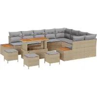 vidaXL Ensemble de canapés de jardin avec coussins et rangement, 13 pièces, beige, en rotin synthétique