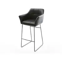 DELIFE Chaise-de-bar Yulo-Flex cuir véritable noir cadre de patins métal
