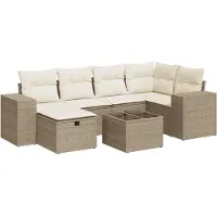 vidaXL Ensemble de salon de jardin 7 pièces avec coussins Beige Poly Rattan