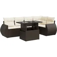 vidaXL Ensemble de salon de jardin 6 pièces avec coussins Marron Poly Rattan