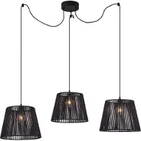 QAZQA Suspension d'extérieur noire avec abat-jour en corde noire 3 lumières IP44 - Cava Jayla