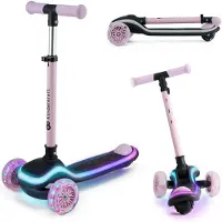 Kinderkraft RAKET - Trottinette - 3 roues - Plateforme LED & Roues RGB - Réglable en hauteur - Pliable - A partir de 2 ans - Jusqu'à 50 kg - Rose
