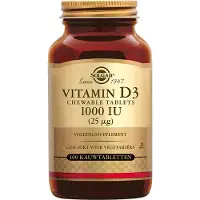 Solgar , Vitamine D3, Tourbillon Naturel Fraise-Banane, 25 mcg (1 000 UI), 100 Comprimés à Croquer