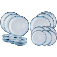 ESALAD Bjorn Bjorn Vaisselle, ensemble 18 pièces - blanc/bleu avec bordure noire