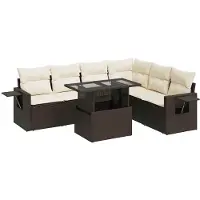 vidaXL Ensemble de salon de jardin 7 pièces avec coussins Marron Poly rotin