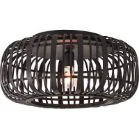 Brilliant Plafonnier naturel WOODROW | Plafonnier noir de style bohème avec abat-jour en bambou Ø 50 cm | 1 douille E27 max. 60 W | Métal/bambou