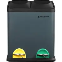 Songmics Poubelle 30L avec 2 compartiments, Gris Anthracite et Noir / 30L