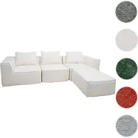 Mendler Canapé en L HWC-O54, canapé lounge avec ottomane, modulable à droite/gauche, tissu/textile 63x270x190cm crème