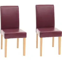 Mendler Lot de 2 chaises de séjour Littau simili-cuir, rouge, pieds clairs