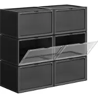 Songmics Boîtes à chaussures, Lot de 6, Empilable, avec porte, en plastique, Pointure jusqu'à 46, 28 x 36 x 22 cm, Noir