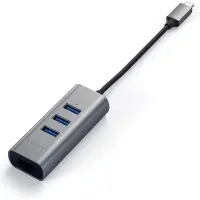 Satechi USB-C 2-en-1 Hub (Ethernet) – Supporte 10/100/1000 Mbps – 3 Ports USB-A – Jusqu'à 5 Gbps