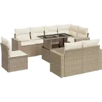 vidaXL Ensemble de salon de jardin 9 pièces avec coussins beige Poly rotin