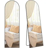 Famanu Miroir mural, dimensions 160 x 50 cm, forme incurvée, cadre en aluminium, verre de sécurité, couleur noire