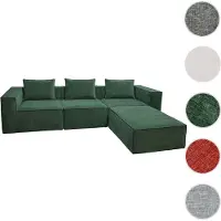 Mendler Canapé en L HWC-O54, canapé lounge avec ottomane, modulable à droite/gauche, tissu/textile 63x270x190cm vert