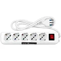 Vultech MU-01 Fiche à 5 prises avec interrupteur marche/arrêt Câble blanc 1,5m 2500W