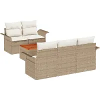 vidaXL Ensemble de canapés de jardin , 6 pièces, couleur beige et crème, en polyrotin (5 places)