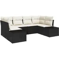 vidaXL Ensemble de canapés de jardin avec rangement, 6 pièces, noir et crème, en rotin synthétique