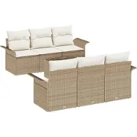 vidaXL Ensemble de canapé de jardin , 7 pièces, beige et crème, en polyrotin