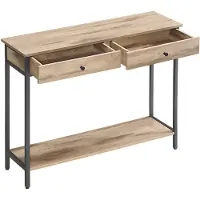 Vasagle Table console avec 2 tiroirs, style industriel, structure en acier (100 x 30 x 80 cm)