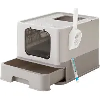 Songmics Bac À Litière Avec Couvercle Pour Chats Jusqu'à 15 Kg Avoine Gris Chaud Lumarko
