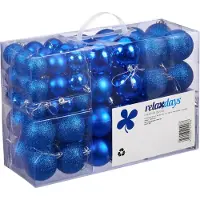 Relaxdays Relaxdays, bleu, Lot de 100, Décoration, polies, scintillantes et luisantes, Boule de Noël ? 3, 4&6 cm, polystyrène, 7 x 6 x 6 cm