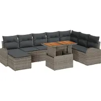 vidaXL Ensemble de canapé de jardin avec mémoire 9 pcs Gris Poly Rattan
