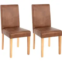 Generique Lot de 2 chaises de séjour Littau simili-cuir, aspect daim marron, pieds clairs