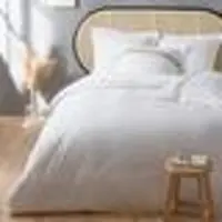 Douceur d'intérieur Housse De Couette 240x260cm + Taies - 57 Fils - Uni Blanc, Finition Lin - Blanc Blanc