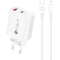 Hurtel A6Maxl Chargeur mural Usb-A 20W Usb-C avec 1M de câble Usb-C - Lightning - Blanc
