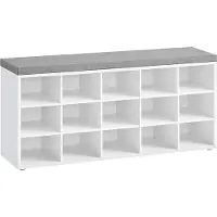Vasagle Banc Chaussures avec 15 compartiments, Siège Rembourré, Capacité de charge 200 Kg, Blanc et gris