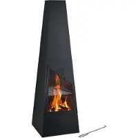 Relaxdays Cheminée de jardin avec fonction barbecue, dimensions : 149 x 44,5 x 44,5 cm, pare-étincelles, cendrier et tisonnier, cheminée, noir
