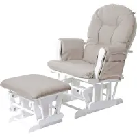 Mendler Fauteuil relax HWC-C76 fauteuil à bascule, rocking-chair, tissu crème, monture blanche