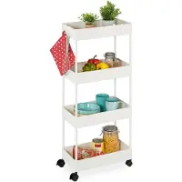 Relaxdays Chariot , 4 étages, H x L x P : 93 x 40 x 22 cm, 4 roulettes, salle de bains, cuisine, petit chariot d'appoint, blanc