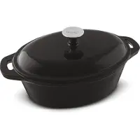 Lamart LT1210 Pot, couche intérieure et extérieure émaillée résistante à l'abrasion et à la fissuration, résistant aux hautes températures jusqu'à 280°C, fonte, noir, volume : 3,6 L