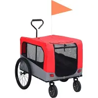 Syfax Remorque de vélo pour chiens et poussette 2-en-1 rouge et gris