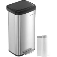 Songmics Poubelle De Cuisine, Poubelle En Acier Inoxydable De 18 Gallons, Avec Couvercle À Ouverture Permanente Et Pédale À Fermeture Douce,
