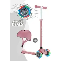 Globber PRIMO PLUS LIGHTS - trottinette et casque enfants, 120/80 mm, 3 roues, hauteur réglable, roulettes lumineuses LED, rose